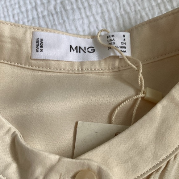 Mango Cream Button Down Shirt with Cuffed Sleeves and Mandarin Collar - Picture 2 of 3